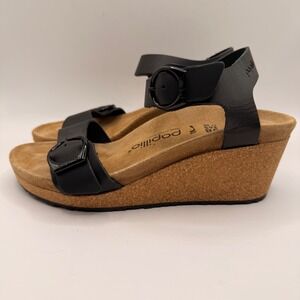 Papillio by Birkenstock Soley Black Leather Wedge Sandals EU 38 US 7